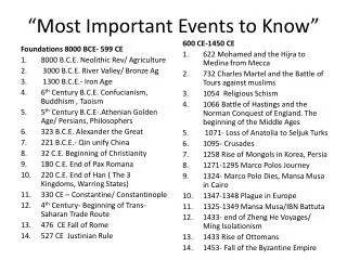 “Most Important Events to Know”