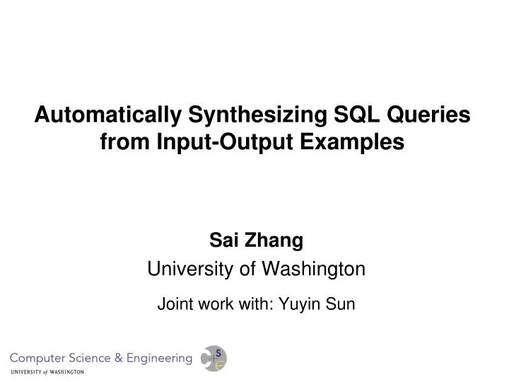 automatically synthesizing sql queries from input output examples