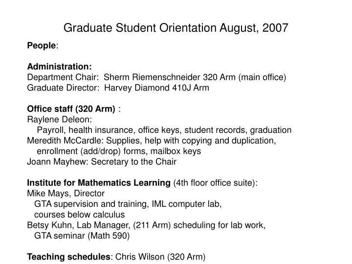 graduate student orientation august 2007