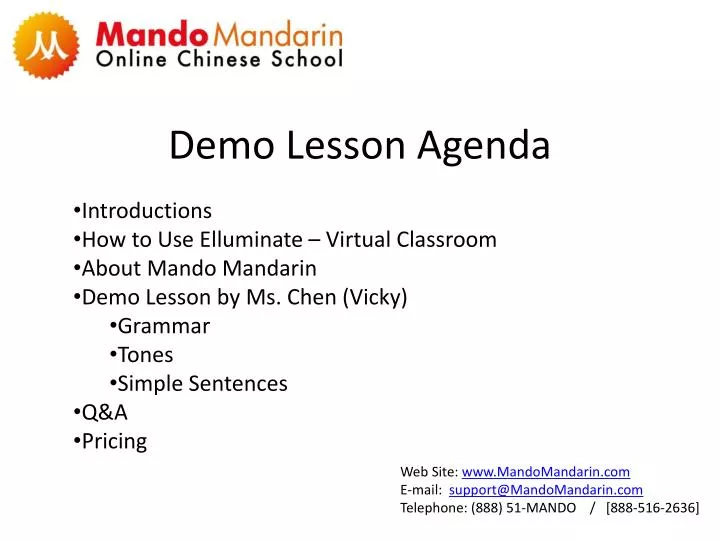 demo lesson agenda