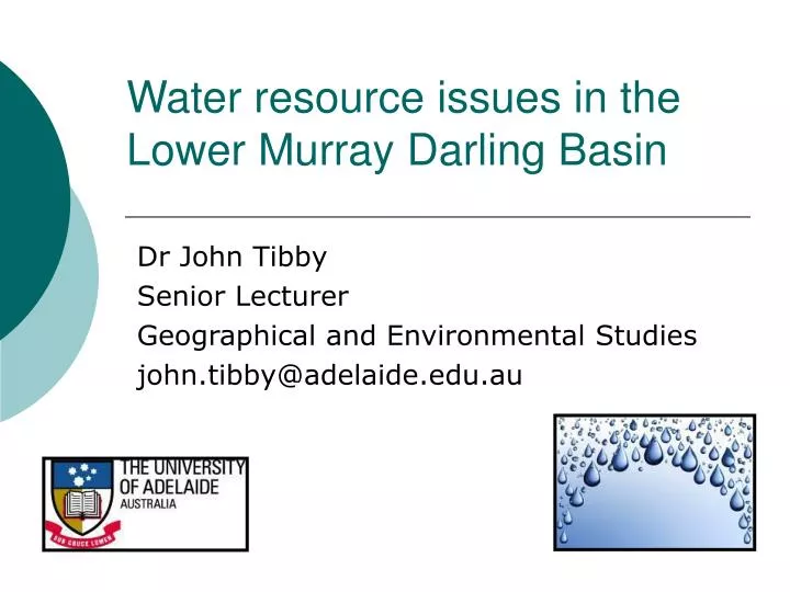 water resource issues in the lower murray darling basin