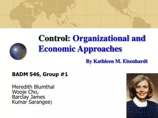 Control : Organizational and Economic Approaches By Kathleen M. Eisenhardt