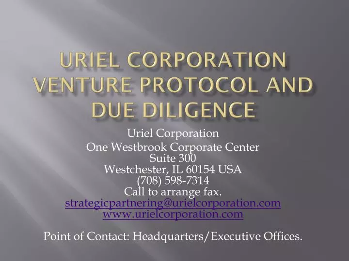 uriel corporation venture protocol and due diligence