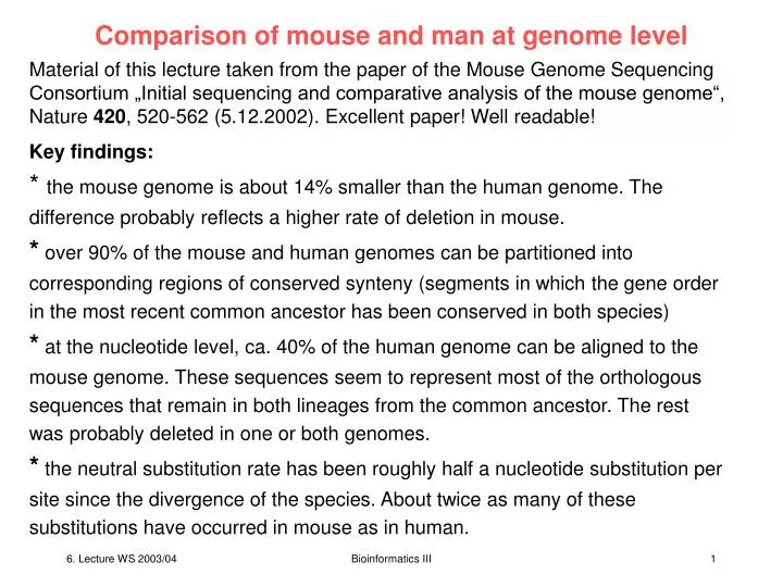 comparison of mouse and man at genome level