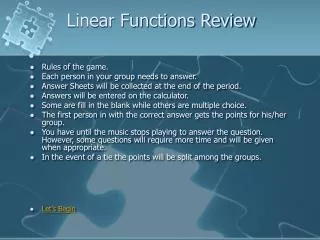 Linear Functions Review