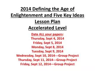 2014 Defining the Age of Enlightenment and Five Key Ideas Lesson Plan Accelerated Level