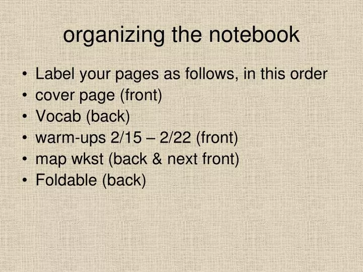 organizing the notebook