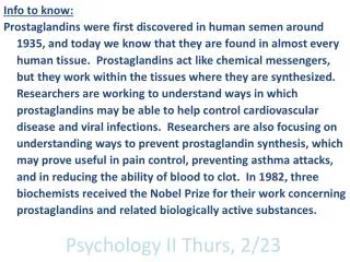 Psychology II Thurs, 2/23