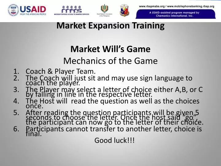 market expansion training market will s game mechanics of the game