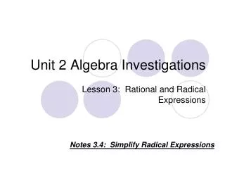Unit 2 Algebra Investigations
