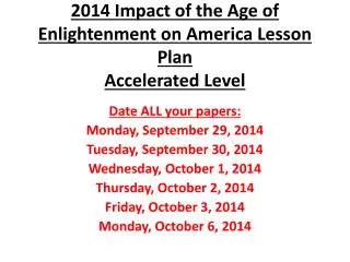 2014 Impact of the Age of Enlightenment on America Lesson Plan Accelerated Level