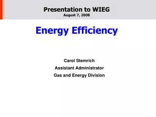Presentation to WIEG August 7, 2008 Energy Efficiency