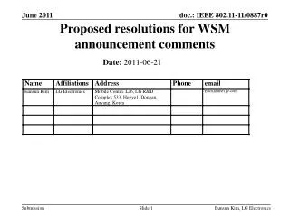 Proposed resolutions for WSM announcement comments