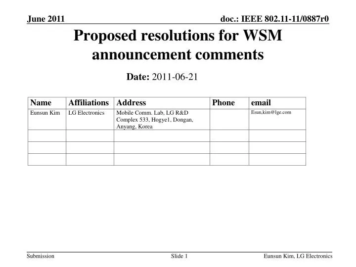 proposed resolutions for wsm announcement comments