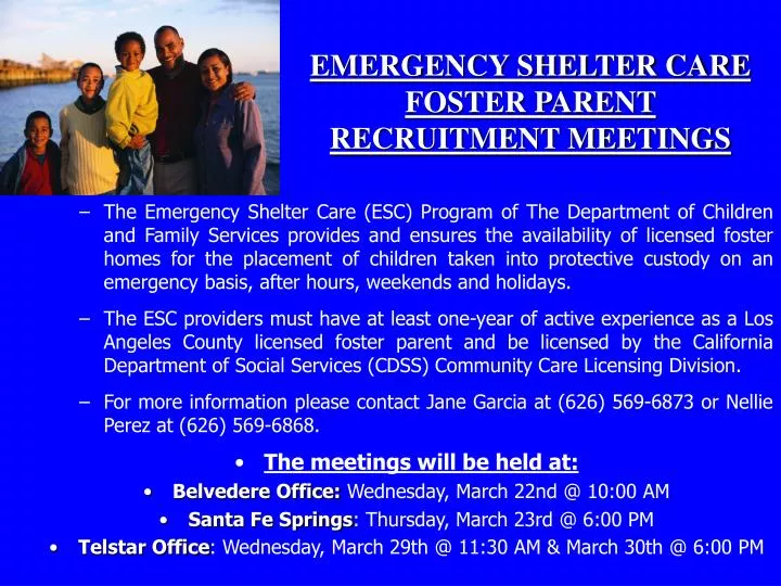 emergency shelter care foster parent recruitment meetings