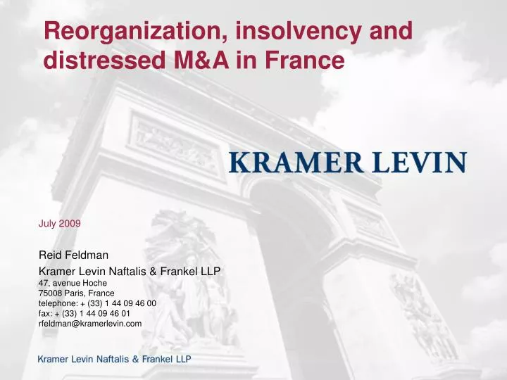 reorganization insolvency and distressed m a in france