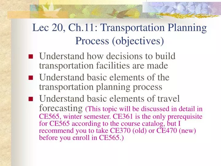 lec 20 ch 11 transportation planning process objectives