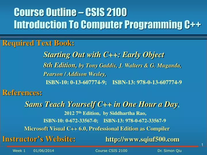 course outline csis 2100 introduction to computer programming c