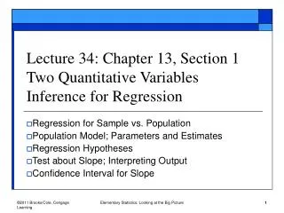 Lecture 34: Chapter 13, Section 1 Two Quantitative Variables Inference for Regression