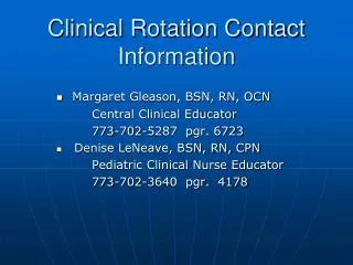Clinical Rotation Contact Information