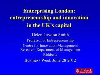 Enterprising London: entrepreneurship and innovation in the UK’s capital