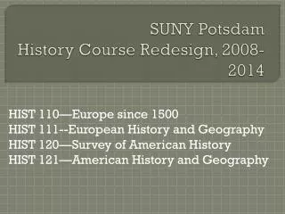 SUNY Potsdam History Course Redesign, 2008-2014