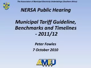 NERSA Public Hearing Municipal Tariff Guideline, Benchmarks and Timelines - 2011/12