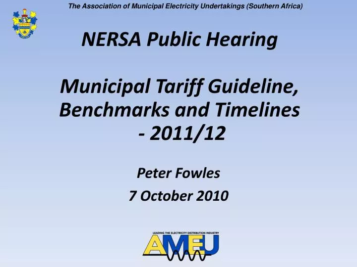 nersa public hearing municipal tariff guideline benchmarks and timelines 2011 12