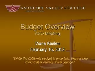 Budget Overview ASO Meeting