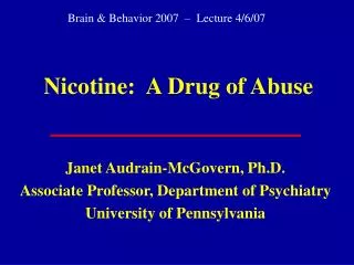 Nicotine: A Drug of Abuse