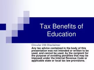 Tax Benefits of Education