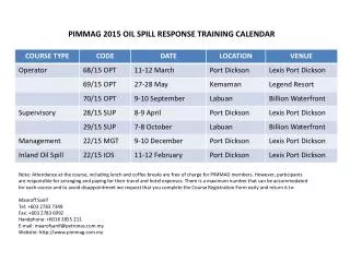 PIMMAG 2015 OIL SPILL RESPONSE TRAINING CALENDAR