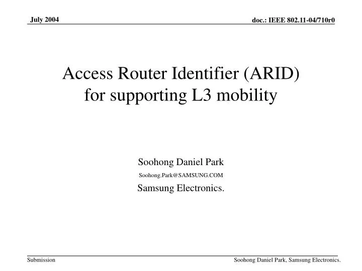 access router identifier arid for supporting l3 mobility