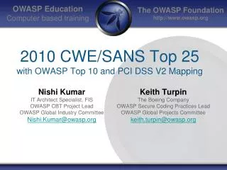 2010 CWE/SANS Top 25 with OWASP Top 10 and PCI DSS V2 Mapping