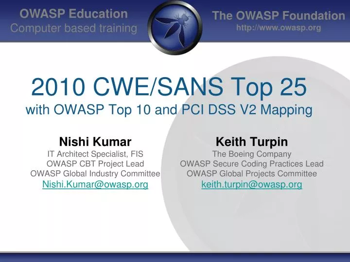 2010 cwe sans top 25 with owasp top 10 and pci dss v2 mapping