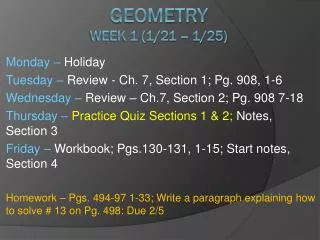 Geometry Week 1 (1/21 – 1/25)