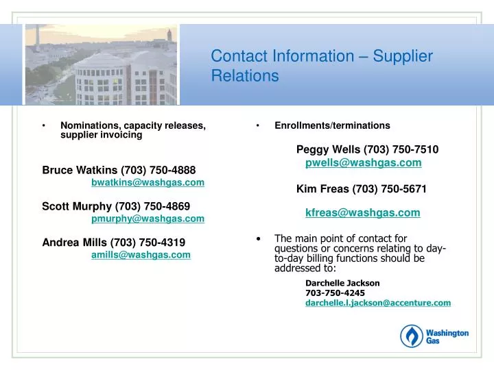 contact information supplier relations