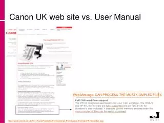 Canon UK web site vs. User Manual