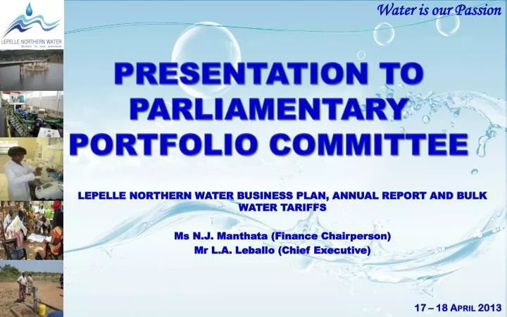 presentation to parliamentary portfolio committee