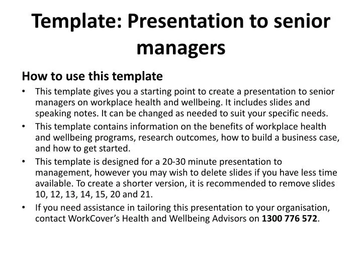 template presentation to senior managers