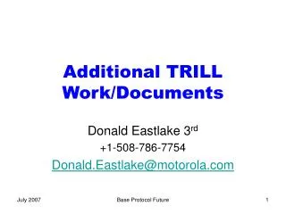 Additional TRILL Work/Documents