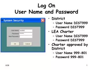 Log On User Name and Password