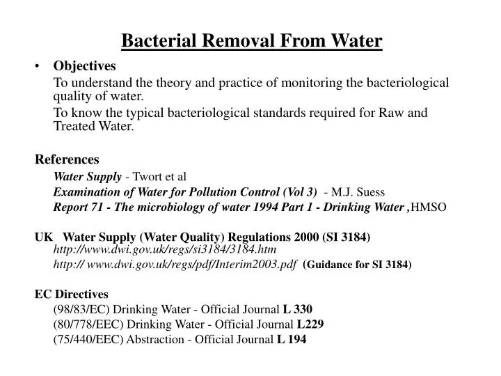 bacterial removal from water