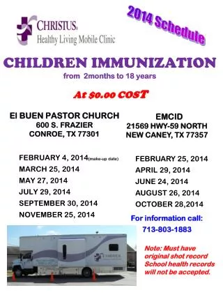 El BUEN PASTOR CHURCH 600 S. FRAZIER CONROE, TX 77301 FEBRUARY 4, 2014 (make-up date)