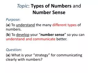 Topic : Types of Numbers and Number Sense