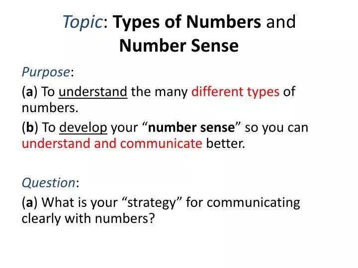 topic types of numbers and number sense