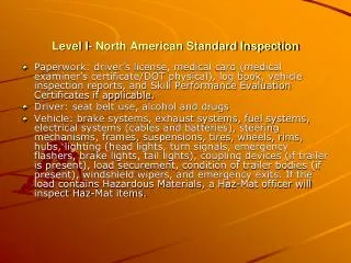 Level I- North American Standard Inspection