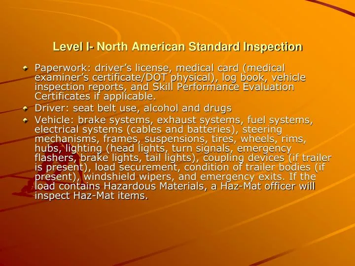 level i north american standard inspection