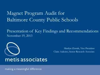 Magnet Program Audit for Baltimore County Public Schools