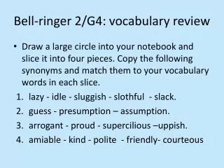 Bell-ringer 2/G4: vocabulary review